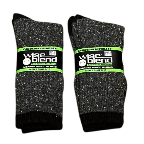 Merino Wool Blend Men's Socks, Gray And Black, 2 Packs, Fits Sizes 10-13, NWT - Picture 1 of 4